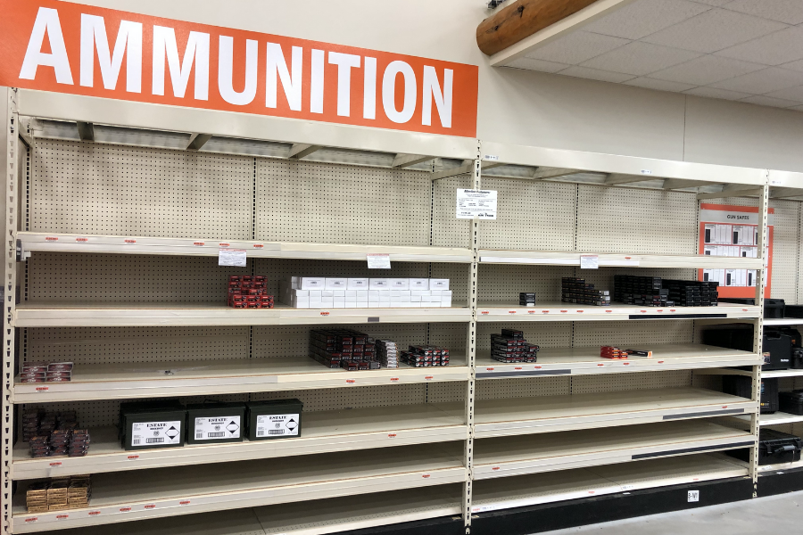 Store shelves are empty due to the ammo shortage.