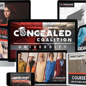 Concealed Coalition university course lineup on computer screens.