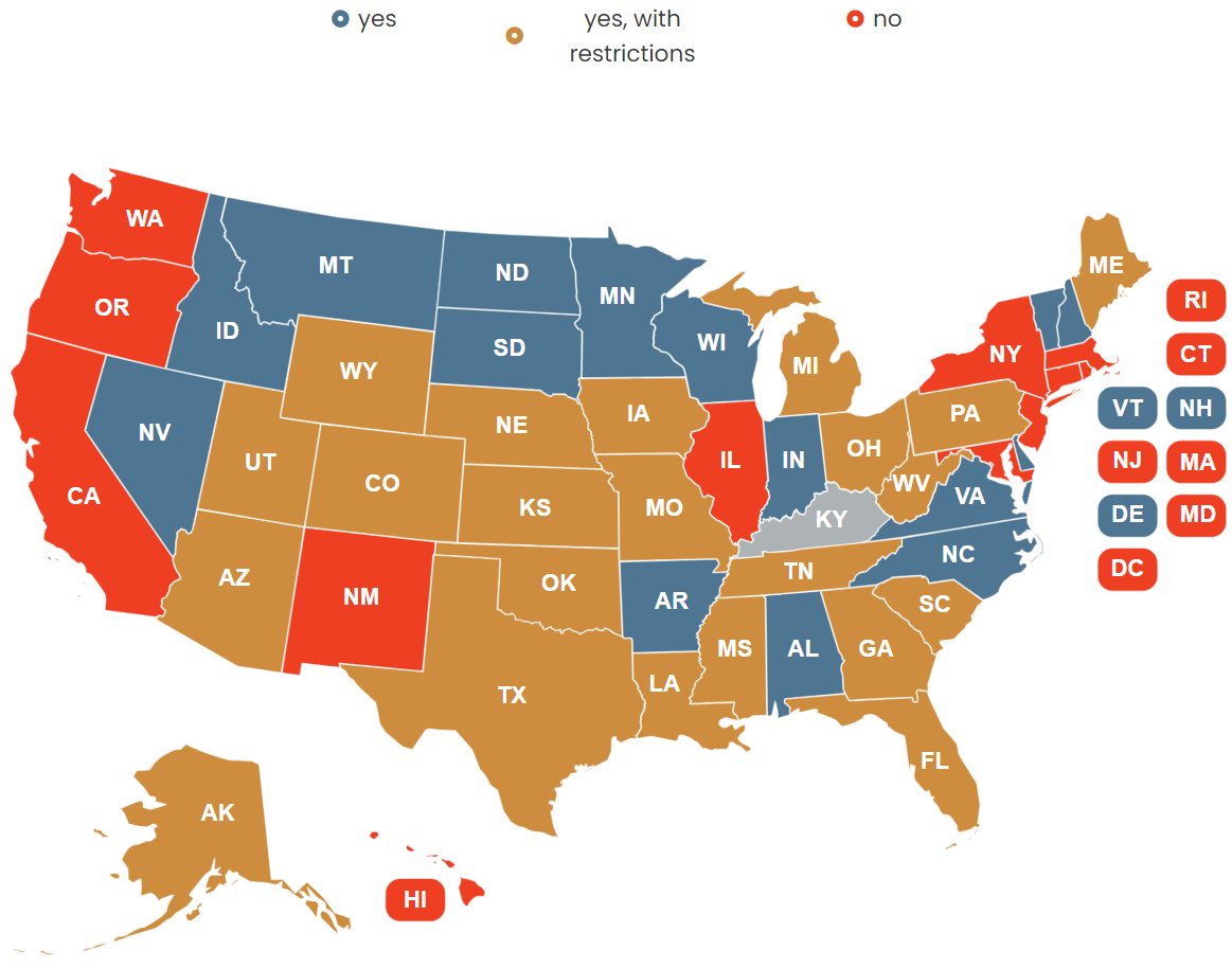 Kentucky concealed carry permit reciprocity map