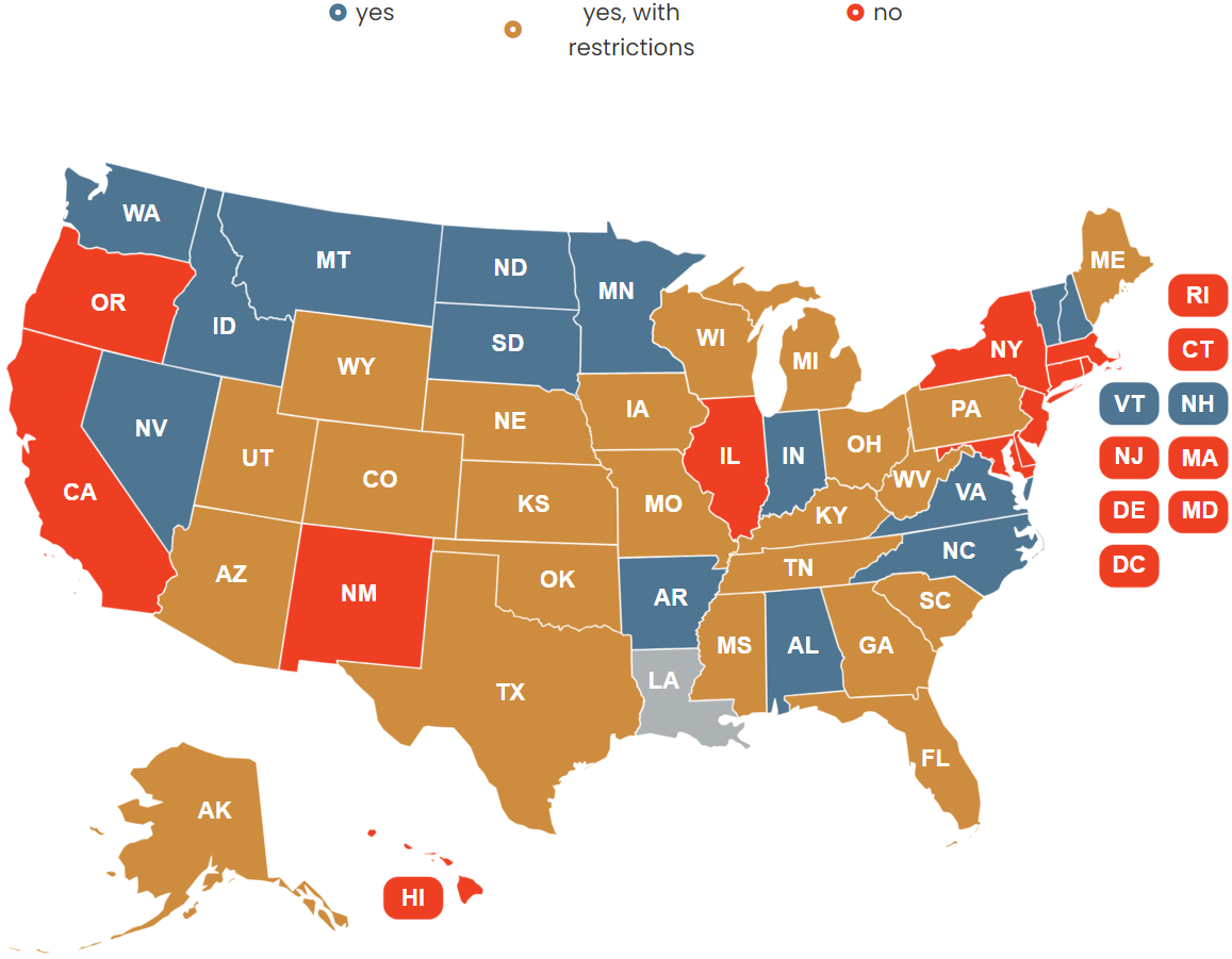 Louisiana concealed carry permit reciprocity map