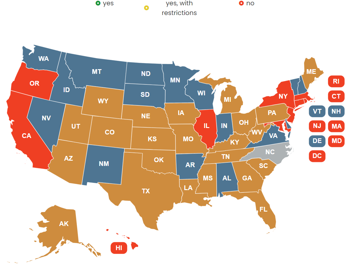 North Carolina concealed carry permit reciprocity map