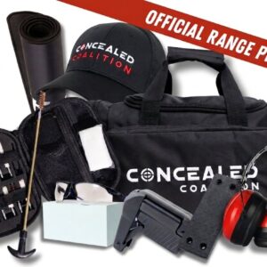 Concealed Coalition Range Pro Kit: range bag, hat, gun mat, cleaning kit, safety glasses, magazine loader and earmuffs
